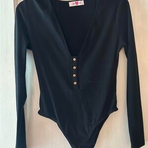 Buddy Love Black Bodysuit with Gold Buttons